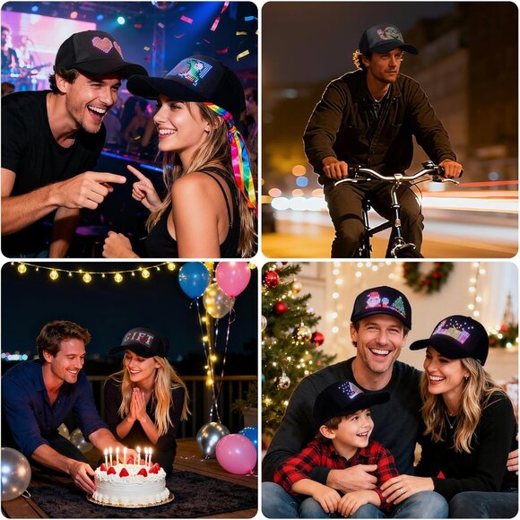 LED Baseball Cap Cotton Full Color Display Message Party Rave Costume